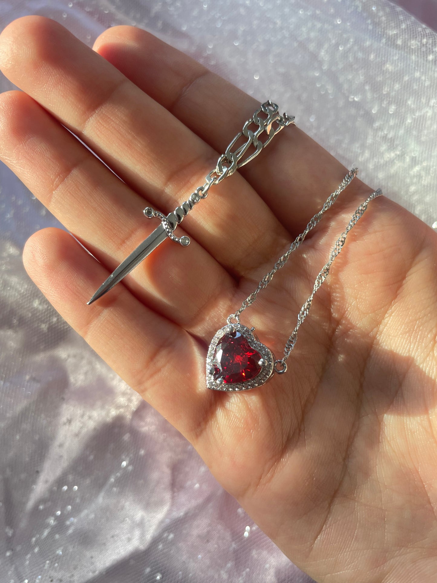 The Heart and Sword Necklace (choose color)
