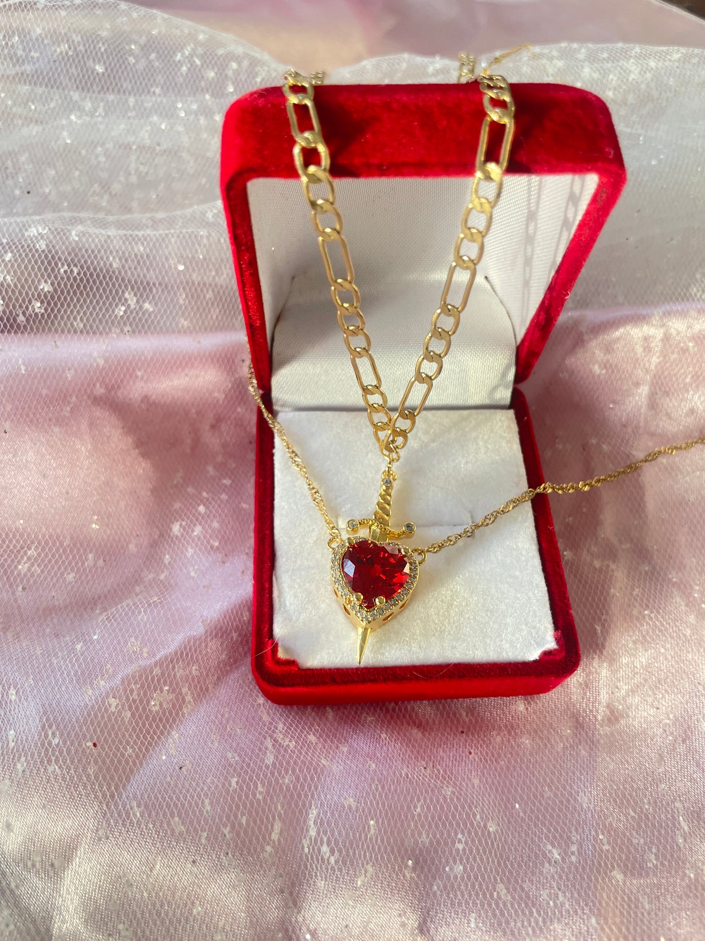 The Heart and Sword Necklace (choose color)