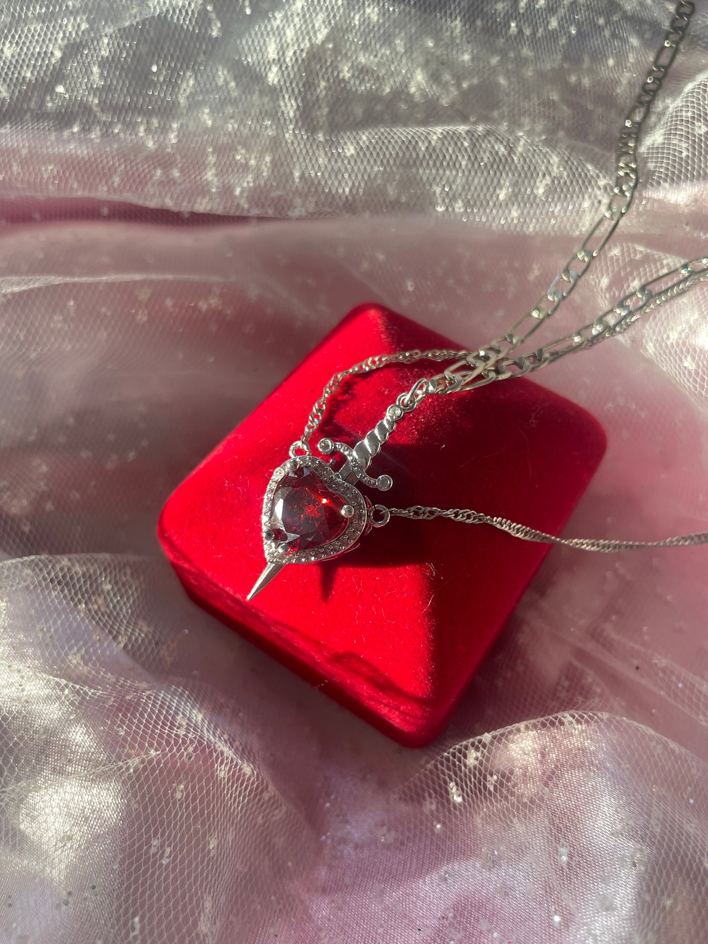 The Heart and Sword Necklace (choose color)