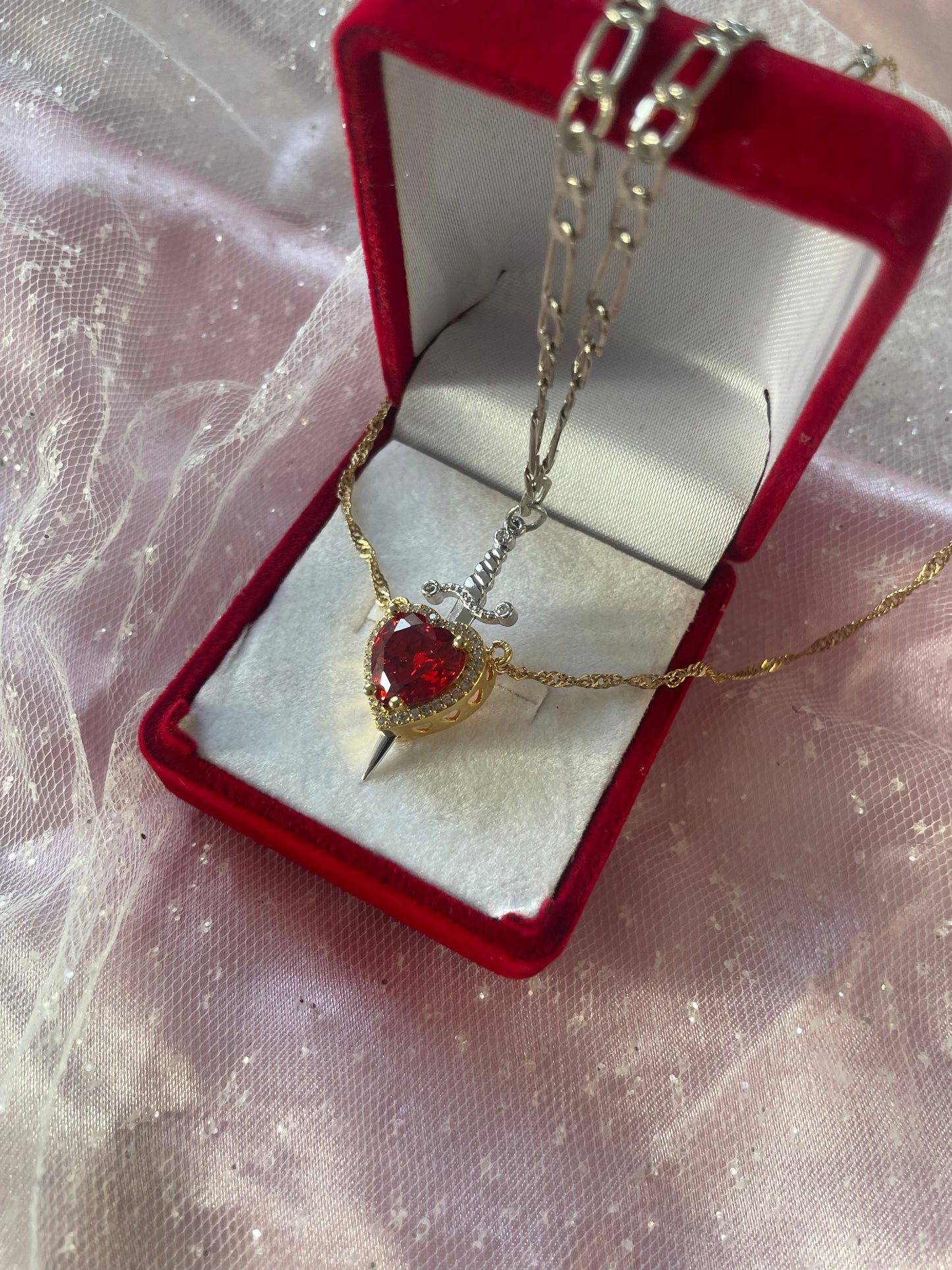 The Heart and Sword Necklace (choose color)