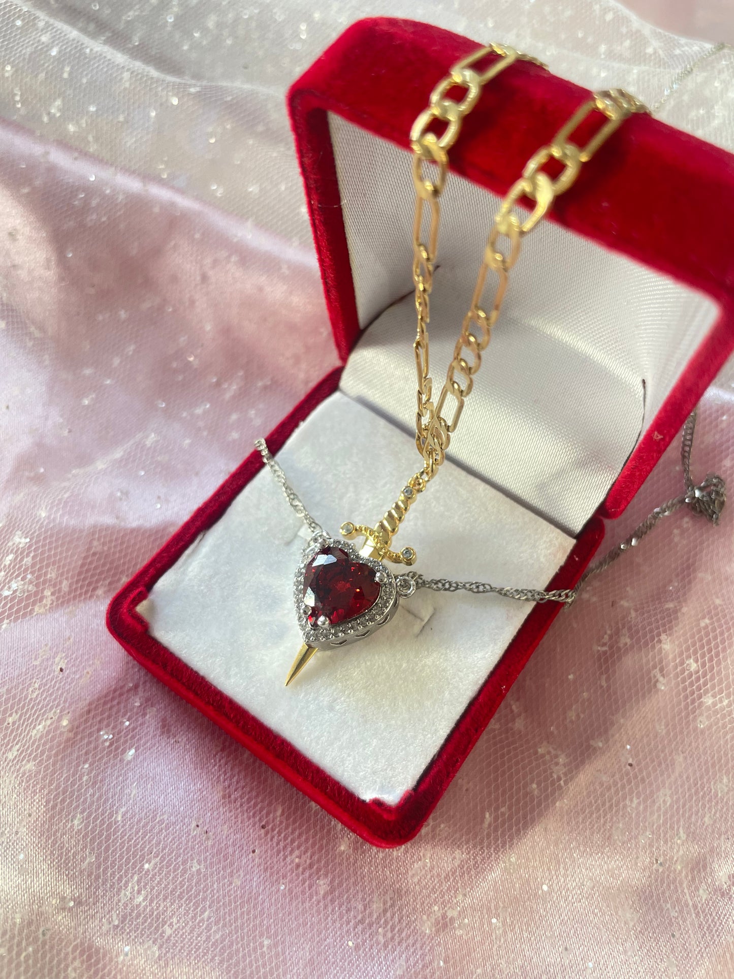The Heart and Sword Necklace (choose color)