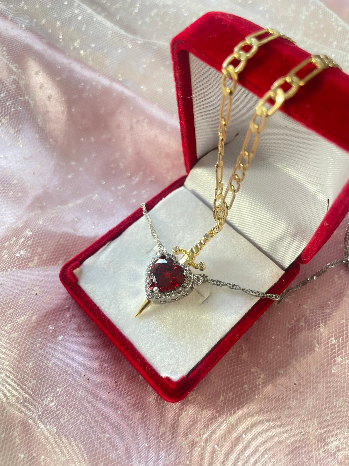 The Heart and Sword Necklace (choose color)
