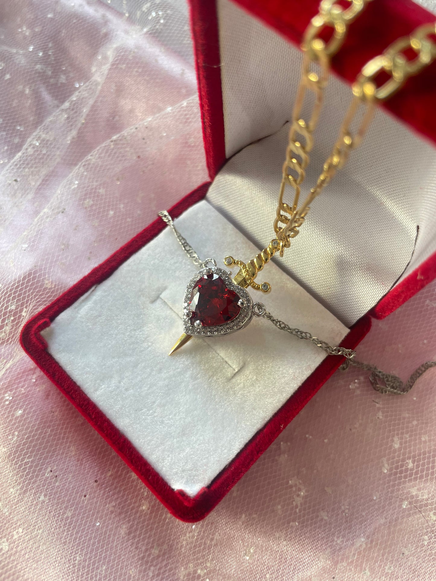 The Heart and Sword Necklace (choose color)