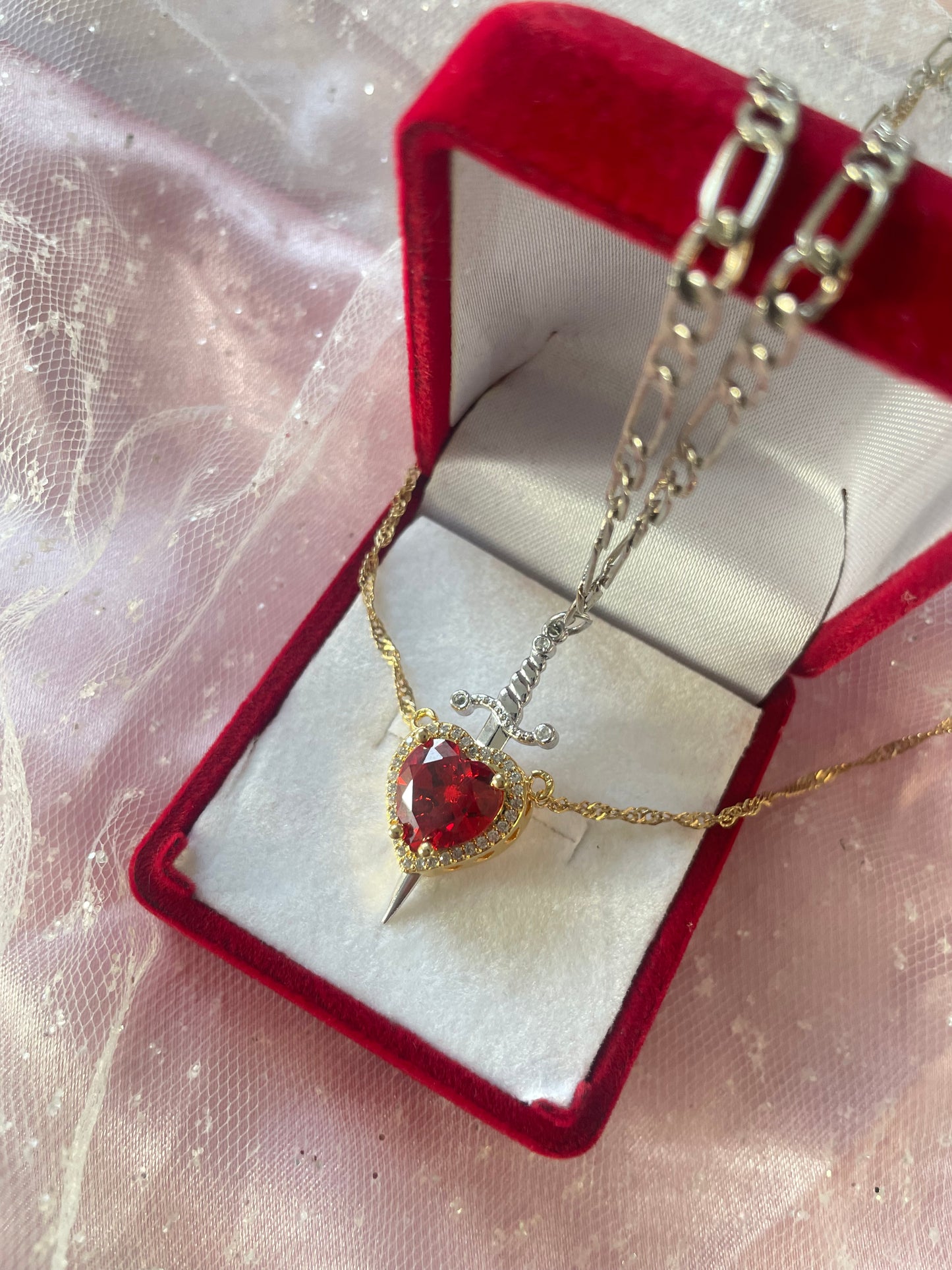 The Heart and Sword Necklace (choose color)