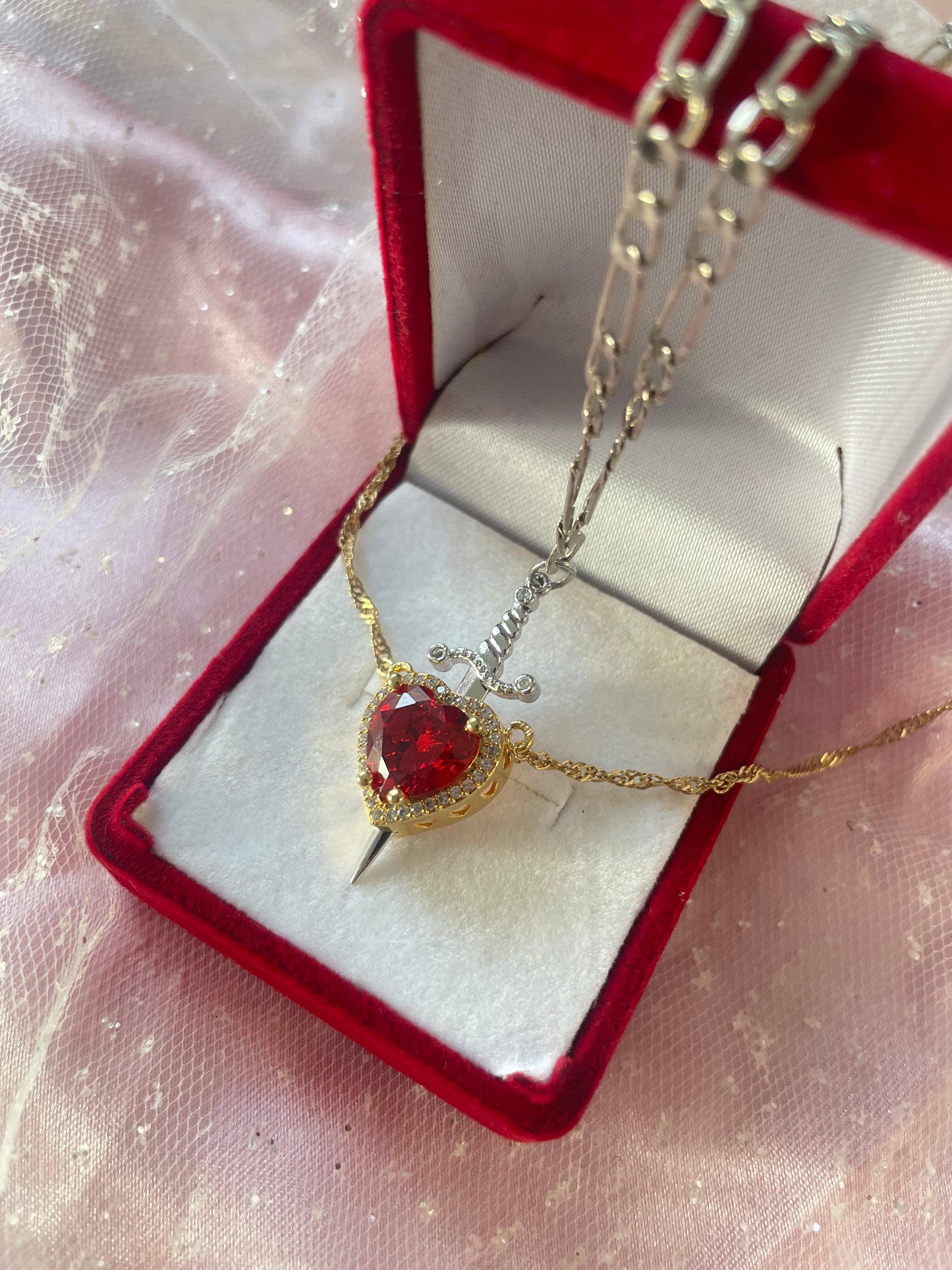 The Heart and Sword Necklace (choose color)