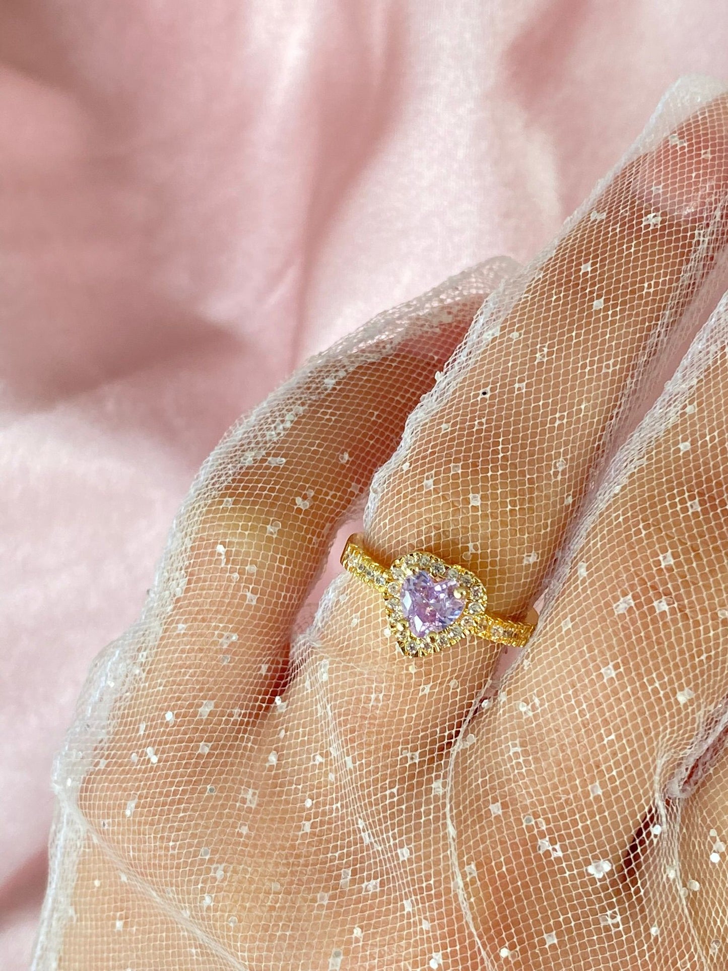 24K gold plated crystal purple heart ring