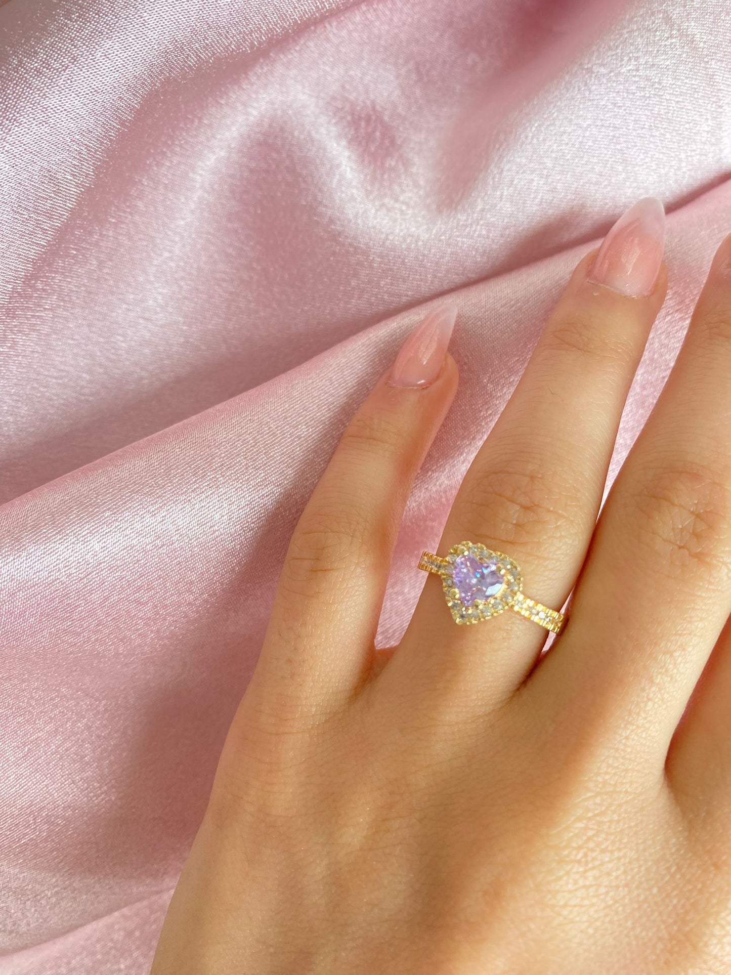 24K gold plated crystal purple heart ring