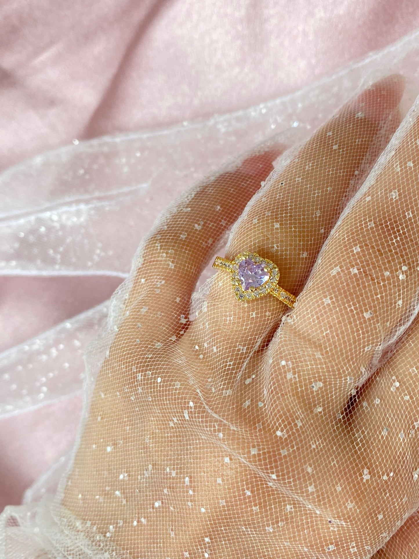 24K gold plated crystal purple heart ring