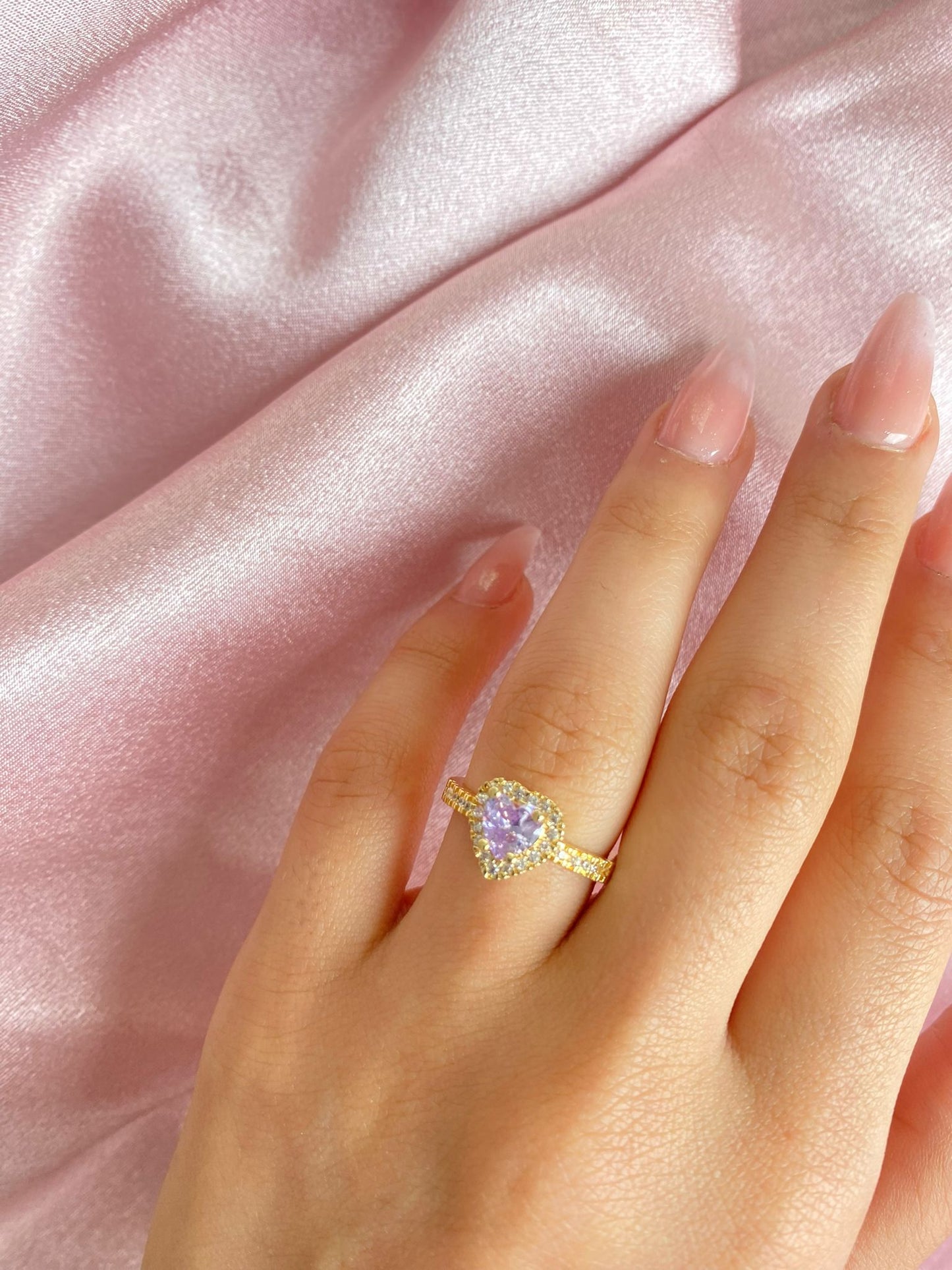 24K gold plated crystal purple heart ring