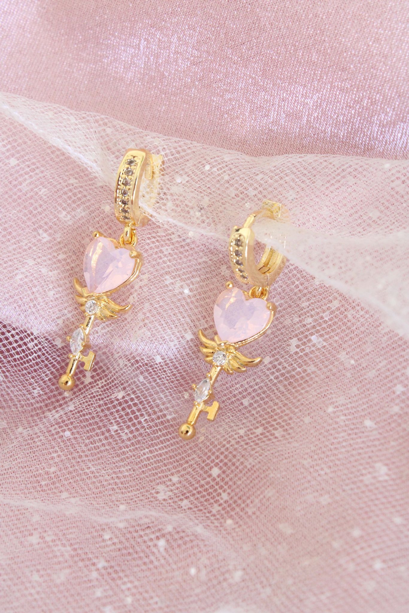 24K gold plated heart wand earrings