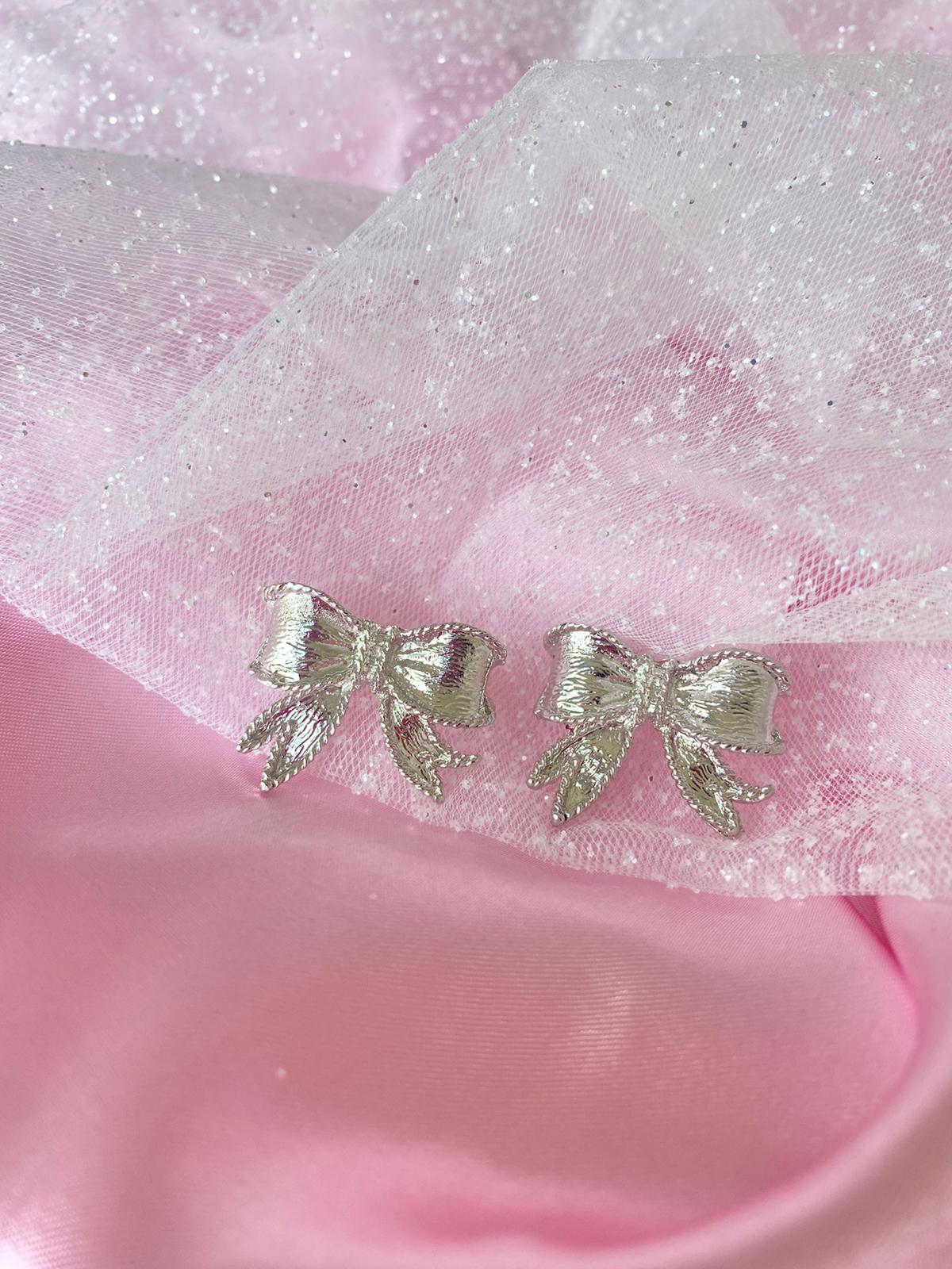 Silver Coquette Bow Ribbons Earrings
