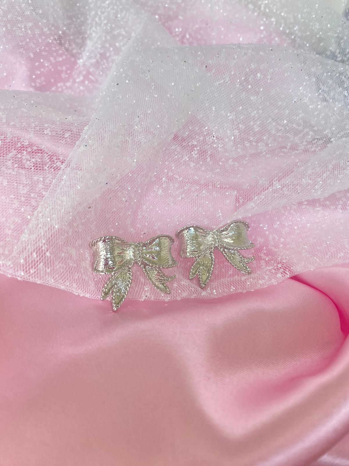 Silver Coquette Bow Ribbons Earrings