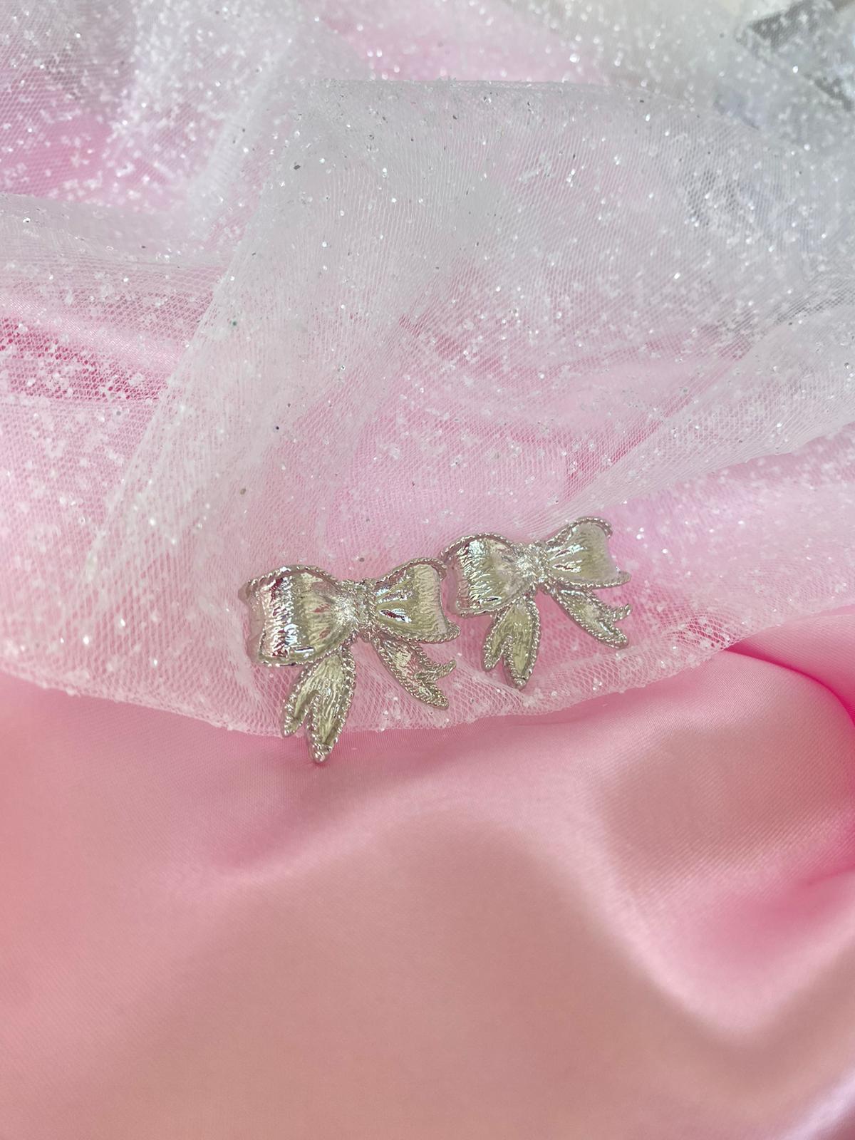 Silver Coquette Bow Ribbons Earrings