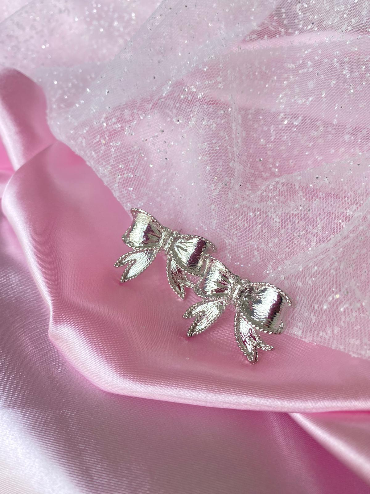 Silver Coquette Bow Ribbons Earrings
