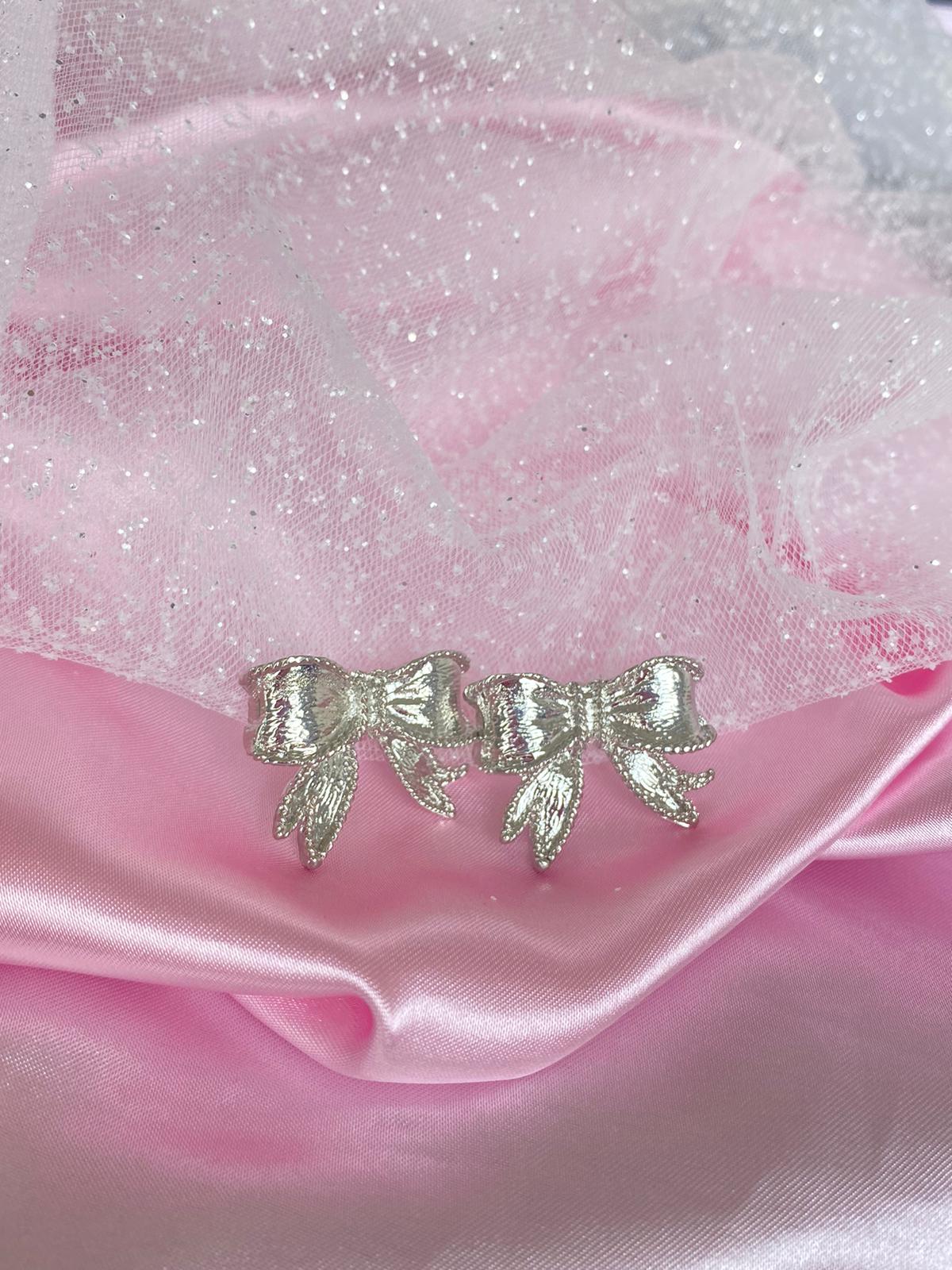 Silver Coquette Bow Ribbons Earrings